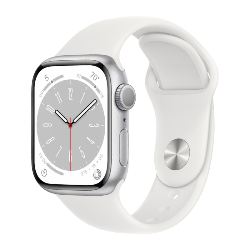 Apple Watch Series 8, 41 мм, из алюминия серебристого цвета, спортивный ремешок