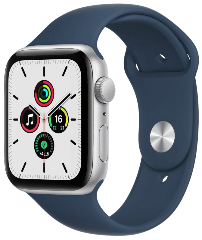 Apple Watch SE, 40мм, из алюминия серебристого цвета, спортивный ремешок цвета «синий омут» (2020)