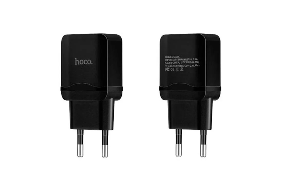 Адаптер питания Hoco C33A Little Superior с кабелем Lightning 2хUSB 5V max 2.4A Черный