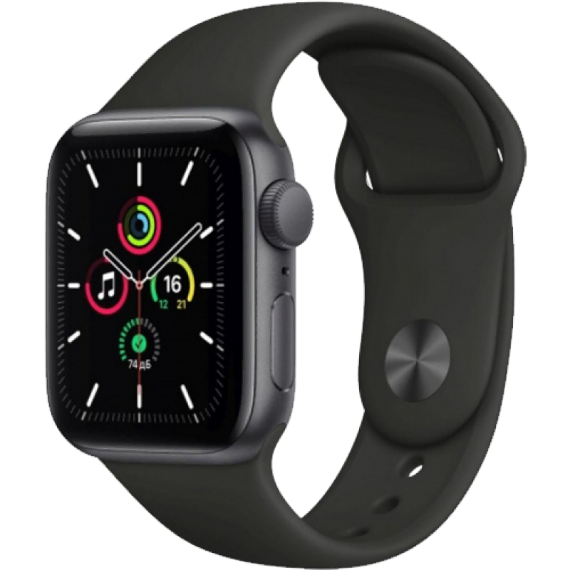 Apple Watch SE, 44мм, из алюминия цвета «серый космос», спортивный ремешок цвета «тёмная ночь» (2020)