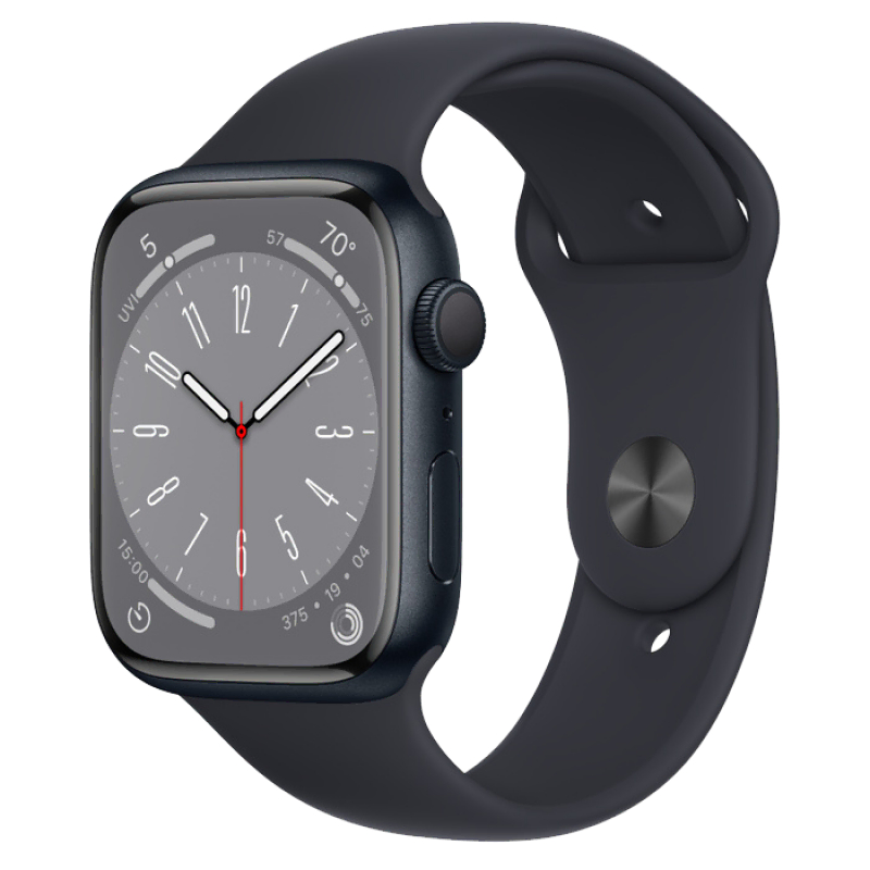Apple Watch Series 8, 41 мм, из алюминия цвета «тёмная ночь», спортивный ремешок