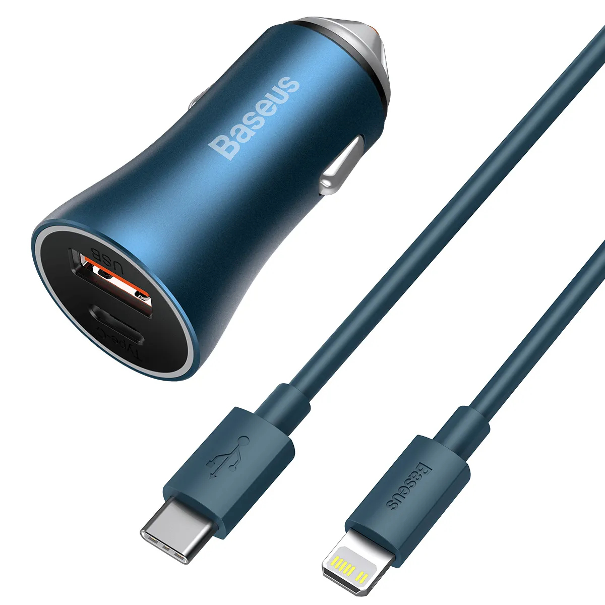 АЗУ Baseus Golden Contactor Pro Dual USB + USB-C с кабелем Lightning 40W Синий